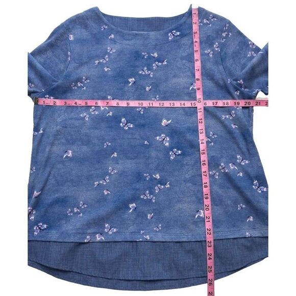 Croft & Barrow Blue Butterfly Long Sleeve Layered Look Top Sz PXL - Picture 3 of 6